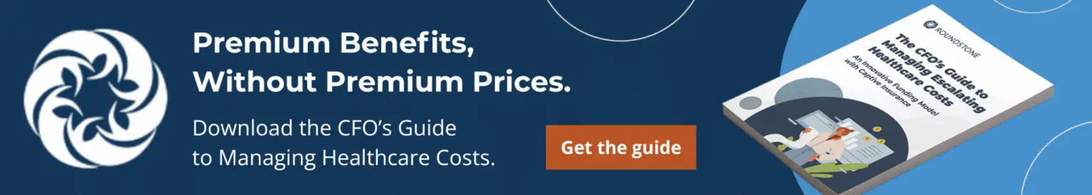 Banner promoting a CFO’s guide to managing healthcare costs with premium benefits
